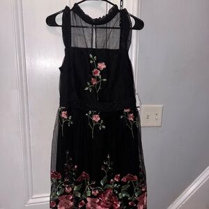 Floral Embroidered Black Dress